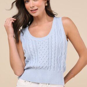 Lulus Sophisticated Staple Light Blue Cable Knit Sweater Vest - Size S